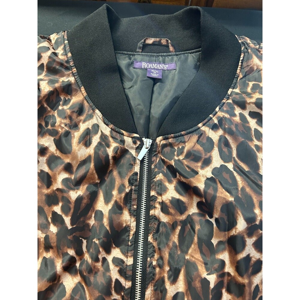 Roamans Wom Plus Size 3X 30/32 Leopard Print Insulated Bomber Jacket NWOT Flight
